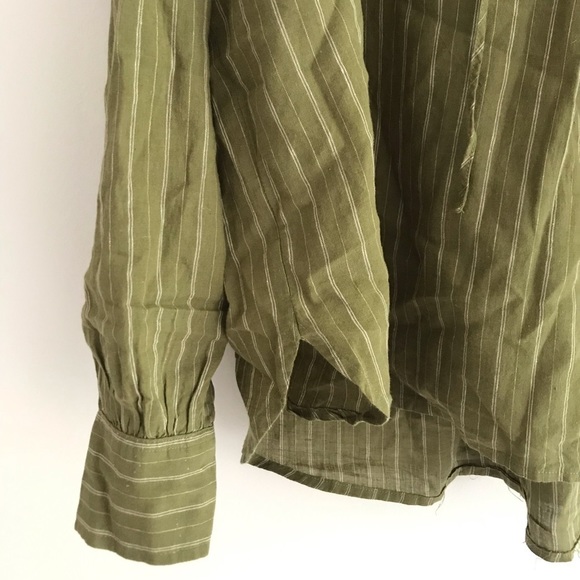 Free People | Boardwalk Lace Popover Linen Top Womens M Green Long Sleeves - Picture 7 of 11